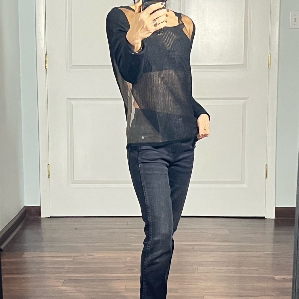 HELMUT LANG Sheer Mesh Black Panel Long Sleeve Top size S